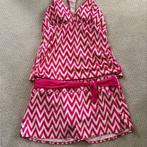 Pink and White Chevron tankini swimsuit